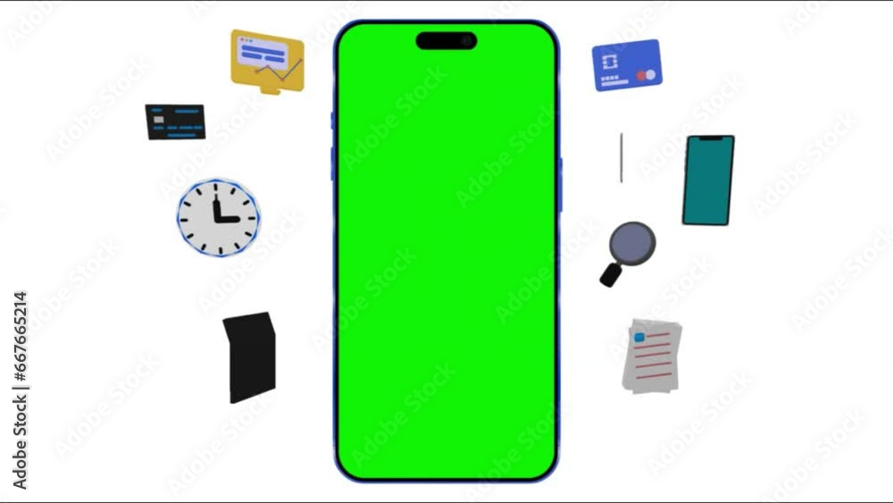 illustration of a phone with 3D icons around , Motion graphic design illustration of a phone with 3D icons around , Motion graphic design