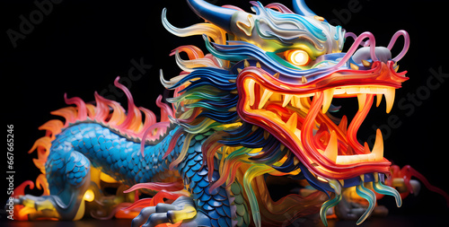 Dragon art with different bright neon colors splashed illustration