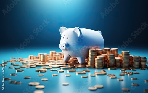 Piggy bank and coins, saving money, financial free.