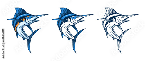 marlin fish jump vector illustration element design for fishing, club, fishing shop logo