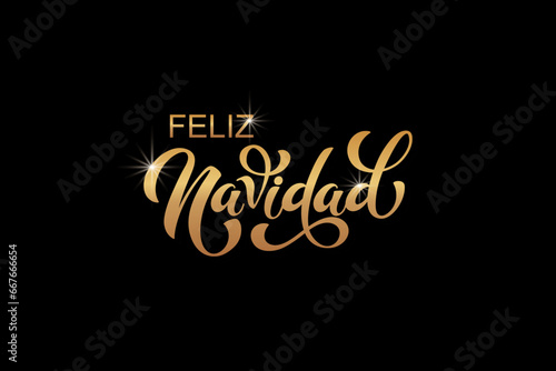 Feliz Navidad spanish Merry Christmas Modern calligraphy lettering on sticker for season greetings