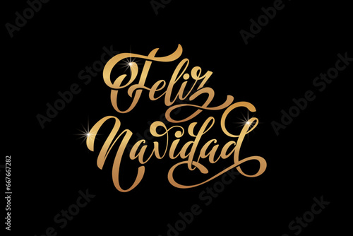 Feliz Navidad spanish Merry Christmas Modern calligraphy lettering on sticker for season greetings