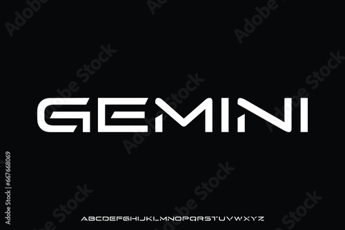 Modern creative futuristic alphabet display font vector. Unique expanded technology typography style
