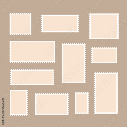 Set of blank postage stamps. Vector illustration. 