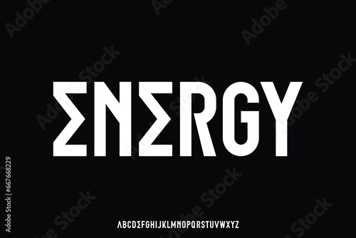 Modern decorative condensed sans serif alphabet display font vector illustration