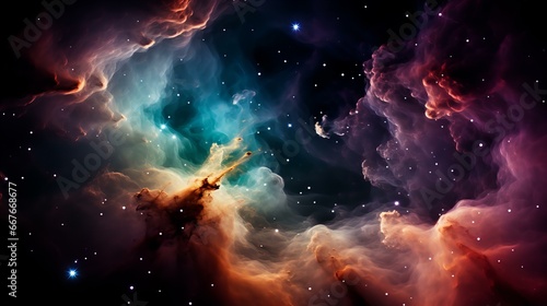 Mystical Cosmic Dance of Nebulae Illuminating the Vast Darkness of Interstellar Space and Time.