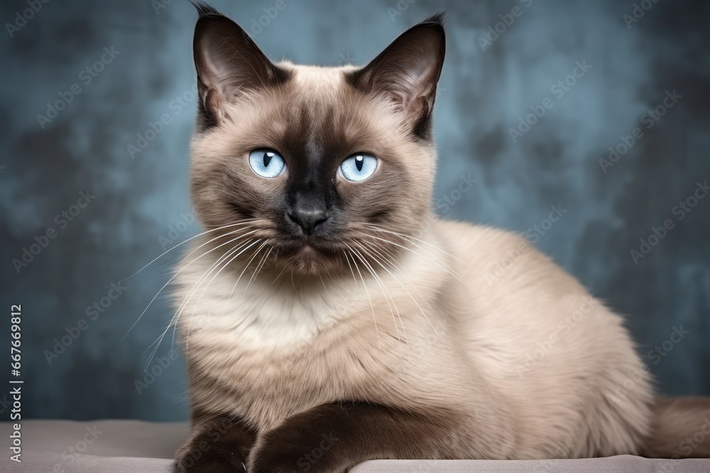 Portrait of a beautiful Burmese cat with blue eyes. Light background Portrait of a beautiful Burmese cat with blue eyes. Light background