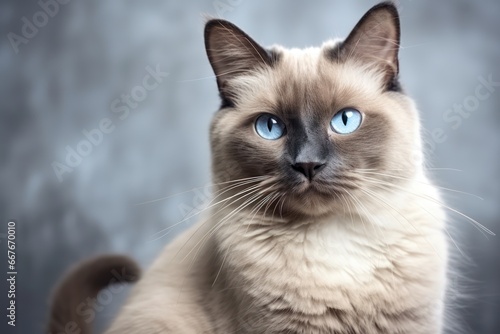 Portrait of a beautiful Burmese cat with blue eyes. Light background © Daniil