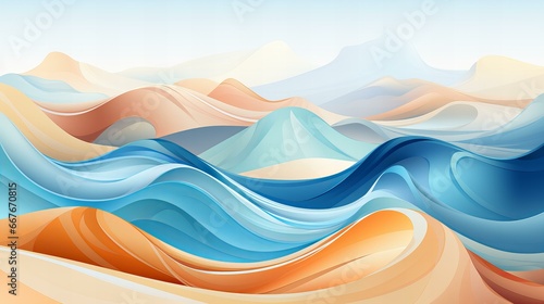 Waves of Colorful Dunes Transitioning Between Desert and Azure Seas photo