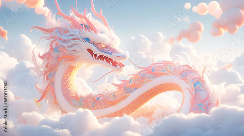 Chinese Lunar New Year Year of the Dragon festive retro poster, Chinese wind dragon 3D concept illustration photo