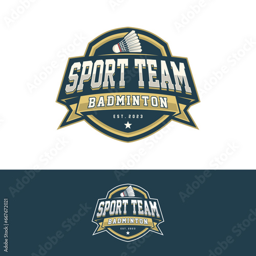 Badminton club logo template, Badminton tournaments logotype concept. Abstract sport symbol design vector illustration