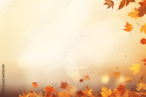 Colorful leaves in Autumn season with blurred background and copy space.