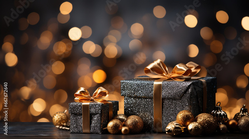 Christmas Decorations Placed on a Wooden Surface Sparkie Background Selective Focus photo