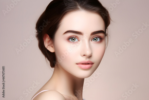 Beautiful Young Woman feeling so happy and cheerful with healthy Clean and Fresh skin.