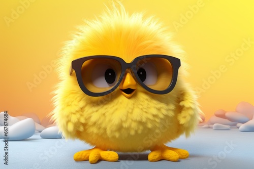 Bright Fluffy yellow chick. Bird baby small. Generate Ai