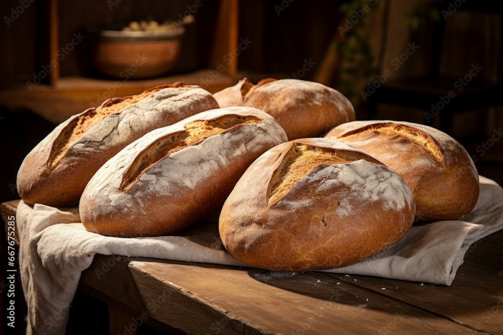 Delectable Fresh loaves bread. Bakery pastry wheat. Generate Ai