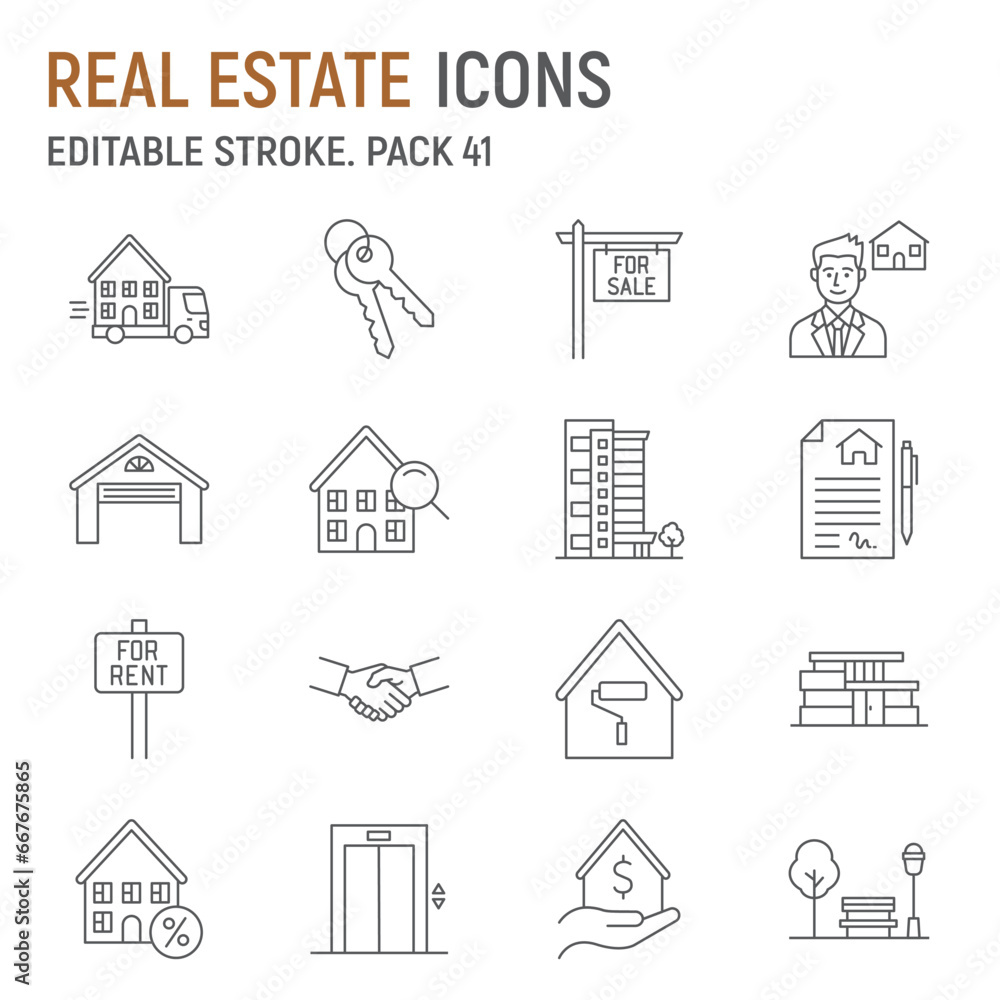 Real estate line icon set, house collection, vector graphics, logo illustrations, real estate vector icons, home signs, outline pictograms, editable stroke Real estate line icon set, house collection, vector graphics, logo illustrations, real estate vector icons, home signs, outline pictograms, editable stroke