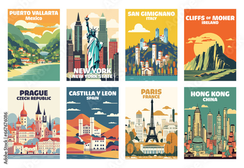Set of Travel Print Wall Art, Wall Hanging Home Decor National Park Gift, Template of Illustration Graphic Modern Poster for art prints or banner design