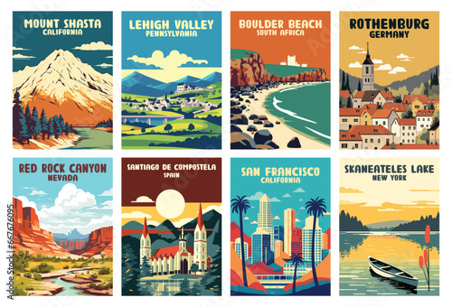 Set of Travel Print Wall Art, Wall Hanging Home Decor National Park Gift, Template of Illustration Graphic Modern Poster for art prints or banner design