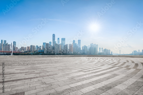 Brick floor and city buildings skyline in Chongqing © zhao dongfang