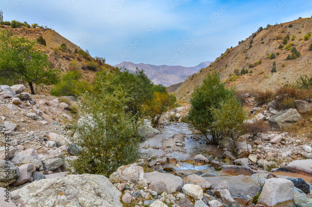 Gulkamsay creek in Chimgan mountains (Bostanliq district, Tashkent region, Uzbekistan)