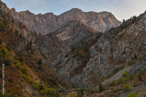 Greater Chimgan Mountain and Gulkamsay Canyon scenic view (Bostanliq district, Tashkent region, Uzbekistan)