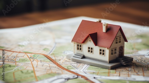 Cadastral map with house, free land parcel for house construction - building activity and construction industry concept  photo