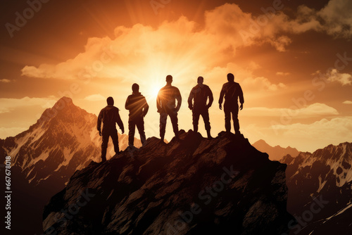 group of people on the top mountain