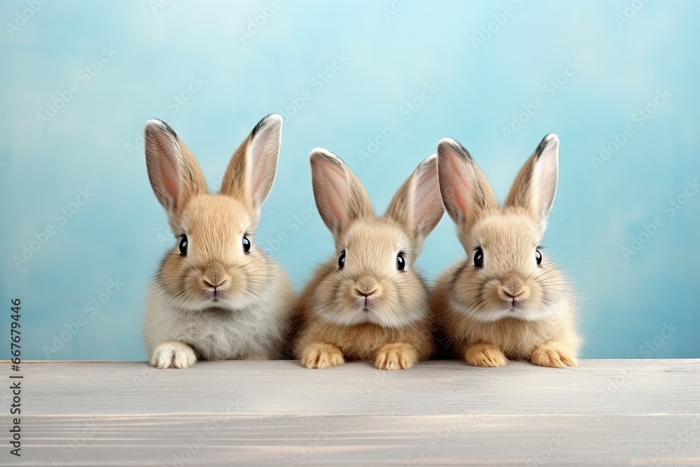 Fototapeta premium a group of cute rabbits Happy Easter banner with copy space