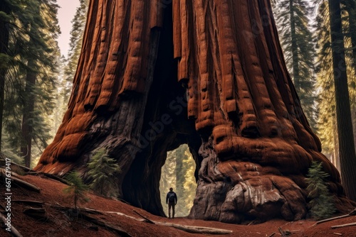 Majestic Giant sequoia tree. Green forest nature. Generate Ai photo