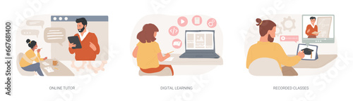Personal learning isolated concept vector illustration set. Online tutor, digital learning, recorded classes, video call, webinar, smart classroom, training courses, elearning vector concept.