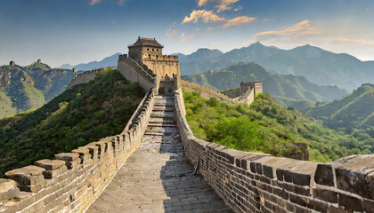 Leinwandbilder Chinesische Mauer Chinesische Mauer durch bewaldete Hügel  © Art_me2541
