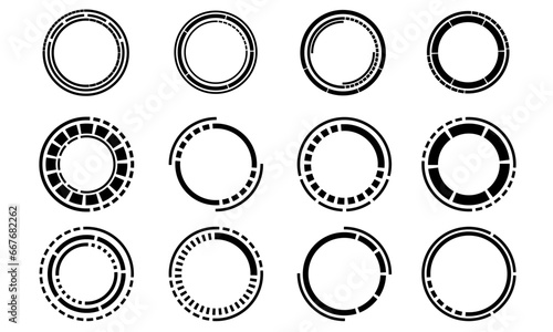 Set of sci fi black circle user interface elements technology futuristic design modern creative on white background vector