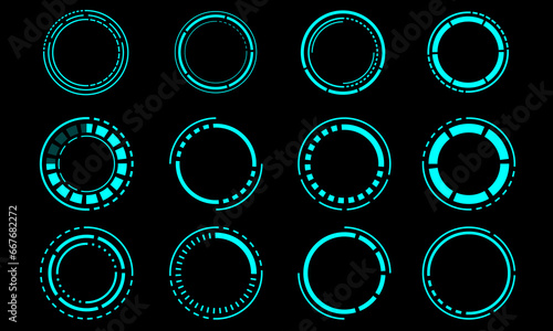 Set of sci fi blue circle user interface elements technology futuristic design modern creative on black background vector