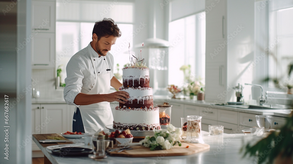 The cook makes a cake in the kitchen. Generative AI, The cook makes a cake in the kitchen. Generative AI,