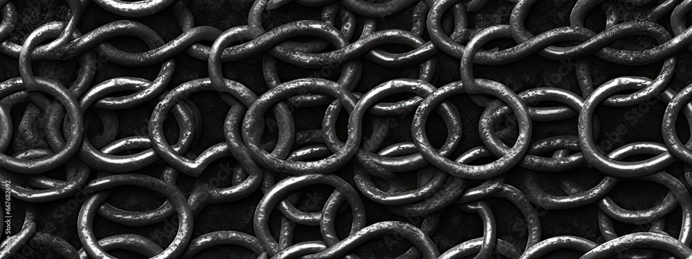 Seamless grungy black chain mail background texture. Tileable steel gray medieval military hauberk metal rings chainmail armor cosplay repeat pattern Seamless grungy black chain mail background texture. Tileable steel gray medieval military hauberk metal rings chainmail armor cosplay repeat pattern