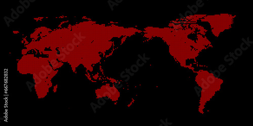 赤色 モザイク柄 世界地図 Wold Map デジタルイメージ 背景黒