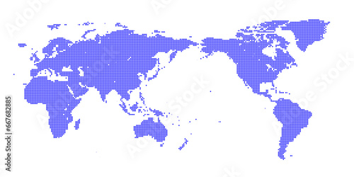 青色 モザイク柄 世界地図 Wold Map デジタルイメージ 背景白