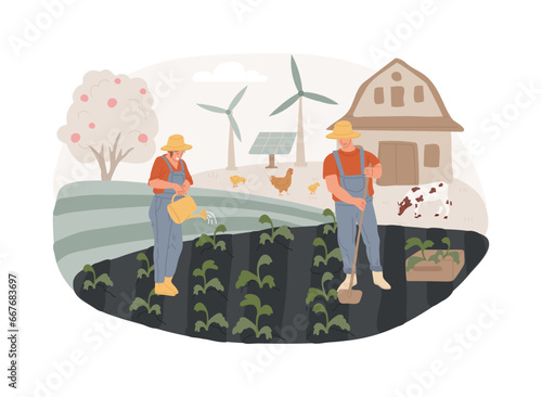 Sustainable agriculture isolated concept vector illustration. Farming process, sustainable food system, ecology oriented growing, natural resources, soil regeneration, watering vector concept.