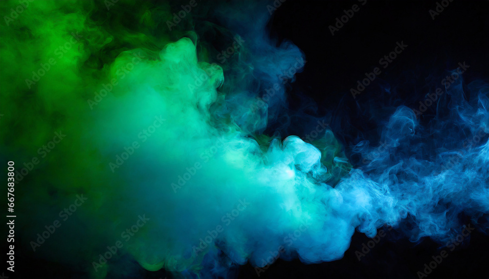 abstract backdrop cloud of green and blue smoke on a black isolated background soft mystery horror design spooky background texture concept