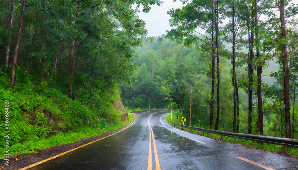 road in green forest after rain road in green forest after rain