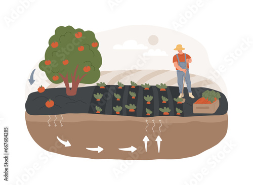 Biological cycle isolated concept vector illustration. Plant uptake and harvest, biosolid, soil mineralization, food processing waste, agricultural cycle, natural biodiversity vector concept. photo