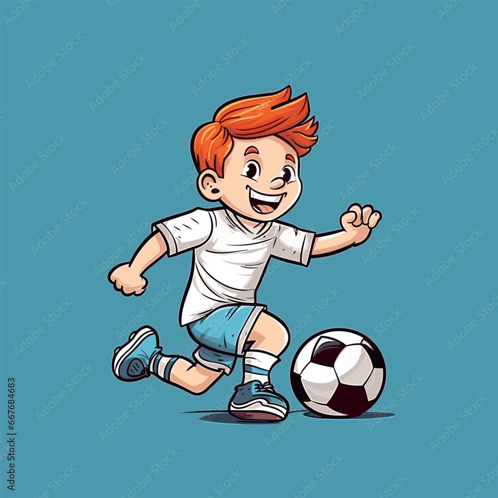 Soccer player handdrawn comic illustration. Football player. Vector doodle style cartoon