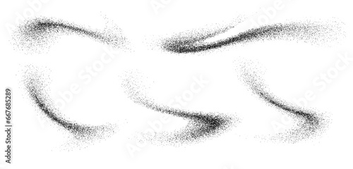 Charcoal splashes, black dotwork grain texture, abstract stipple sand effect, gradient from dots isolated on white background. Vector illustration.