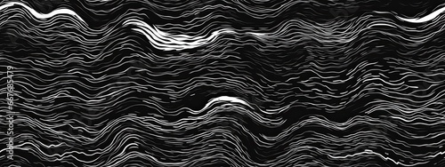 Seamless painted retro sea wave black white artistic acrylic paint texture background. Tileable creative grunge monochrome horizontal wavy stripe wallpaper motif surface pattern