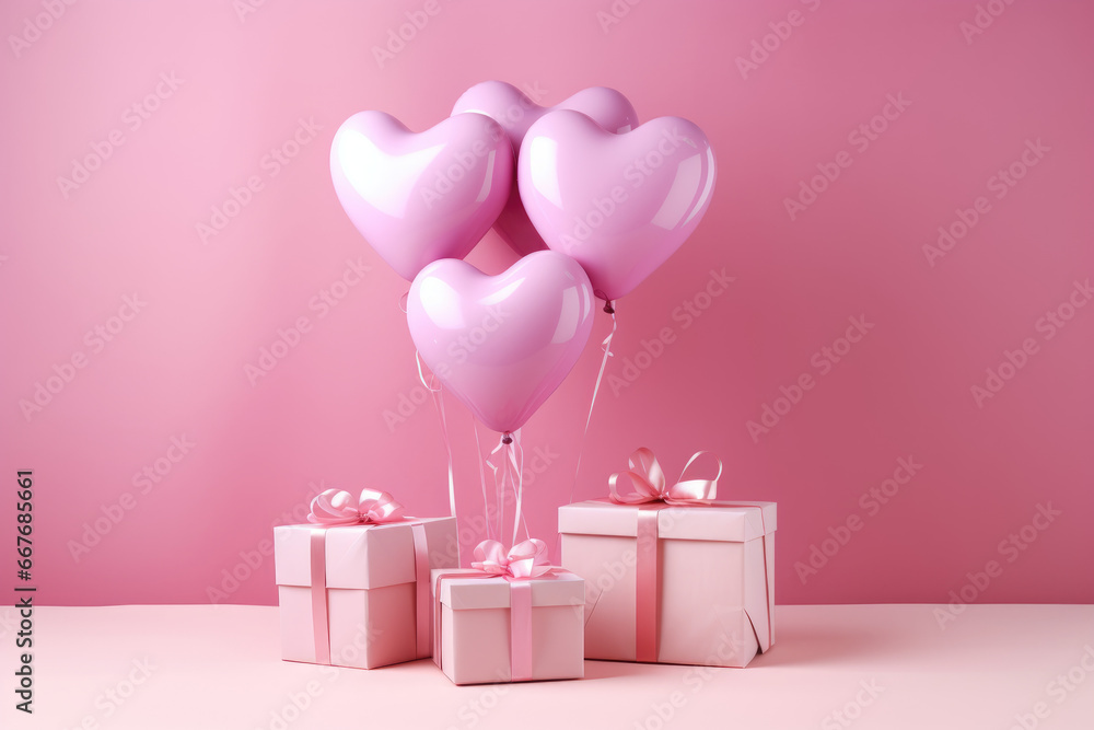 birthday pink gift boxes and balloons