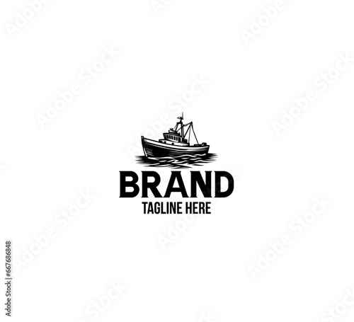  fishing boat vintage logo hand drawn vector 