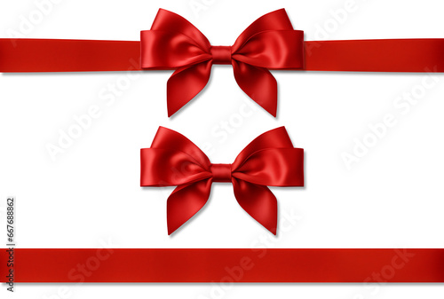 Red bow ribbon and red ribbon with isolated against transparent background. Christmas and happy birthday concept