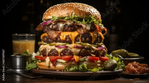 A delicious hamburger with all the toppings. AI generated