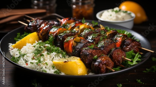A plate of juicy and flavorful kebabs. AI generated